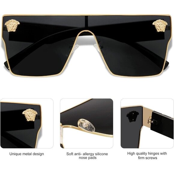 ✨ Allarallvr Oversized Square Vintage Women Black Trendy Classical Sunglasses - Picture 4 of 5